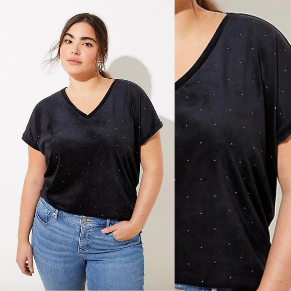 Loft Plus Velvet Top V-Neck Studded Size 24/26